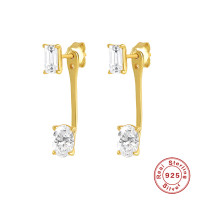 925 Silver Gold-Tone Crystal Drop Earrings
