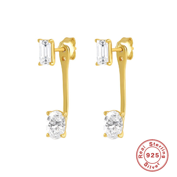 925 Silver Gold-Tone Crystal Drop Earrings