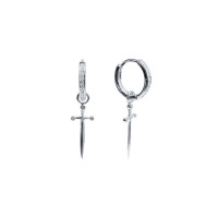 925 Silver Pavé Sword Hoop Earrings