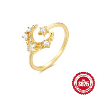 Gold-Plated Star Adjustable Ring with Cubic Zirconia