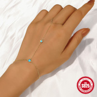 925 Silver Gold-Finish Turquoise Hand Chain