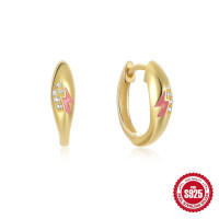 Gold-Plated Pink Enamel Huggie Earrings