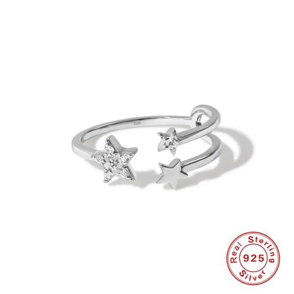 Sterling Silver Star Motif Open Band Ring
