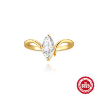 925 Silver Gold-Plated Marquise Solitaire Ring
