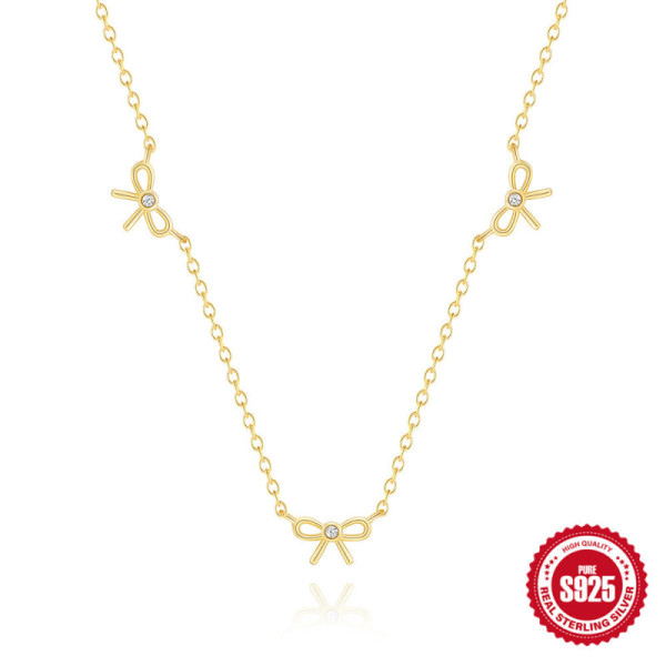 Gold-Plated Bow Station Necklace