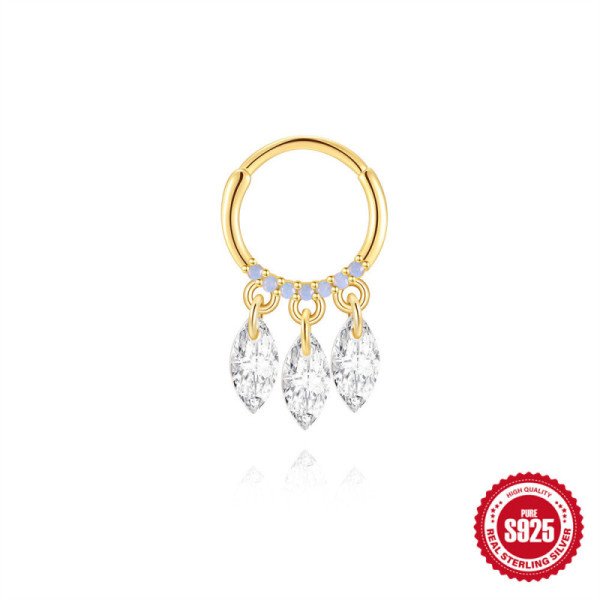 925 Silver Gold-Tone Crystal Dangle Hoop Earrings