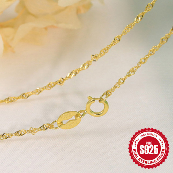 925 Silver Gold-Tone Twisted Chain Necklace