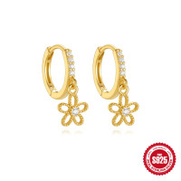 Gold-Plated Floral Zirconia Hoop Earrings