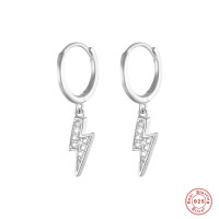925 Silver Pavé Lightning Bolt Hoop Earrings