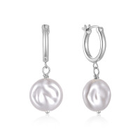 925 Silver Baroque Pearl Hoop Earrings