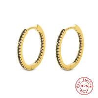 Gold-Plated Pavé Black Hoop Earrings