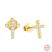 Gold-Plated CZ Cross Stud Earrings