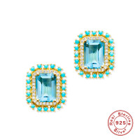 925 Silver Multicolor Geometric Stud Earrings