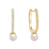 Gold-Tone Pavé Pearl Huggie Earrings