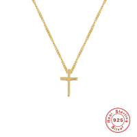 925 Silver Gold-Finish Cross Pendant Necklace