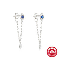 925 Silver Evil Eye Sapphire Threader Earrings