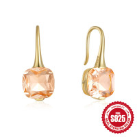 Gold-Tone Peach Crystal Drop Earrings