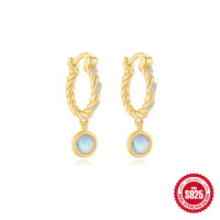 Gold-Plated Twisted Hoop Earrings with Opal
