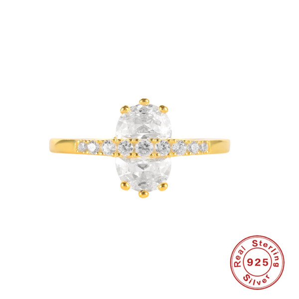 Gold-Plated Oval CZ Gemstone Ring