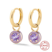 Gold-Finish Huggie Hoops with Purple Stones
