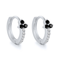 925 Silver Pavé Black Stone Hoop Earrings