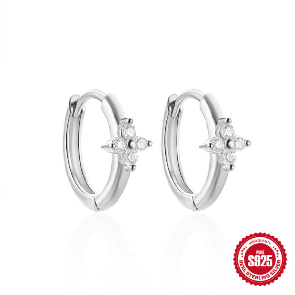 925 Silver Geometric Cubic Zirconia Hoop Earrings