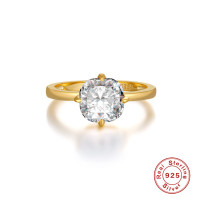 Gold-Finish Cubic Zirconia Solitaire Ring