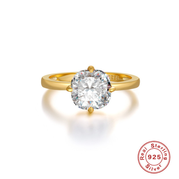 Gold-Finish Cubic Zirconia Solitaire Ring