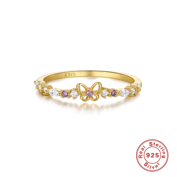 Gold-Plated Butterfly CZ Ring