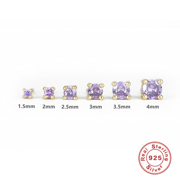 925 Silver Purple Cubic Zirconia Stud Earrings