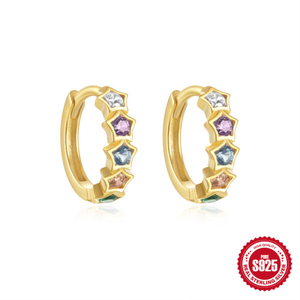 Gold Star Multicolor Huggie Earrings