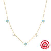925 Silver Gold-Plated Turquoise Floral Station Necklace