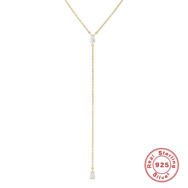 925 Silver Gold-Tone Lariat Necklace with CZ