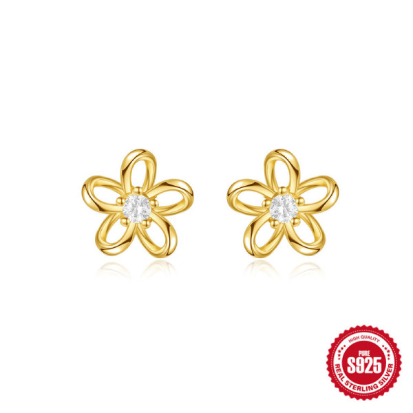 Gold-Tone Floral Stud Earrings with Cubic Zirconia