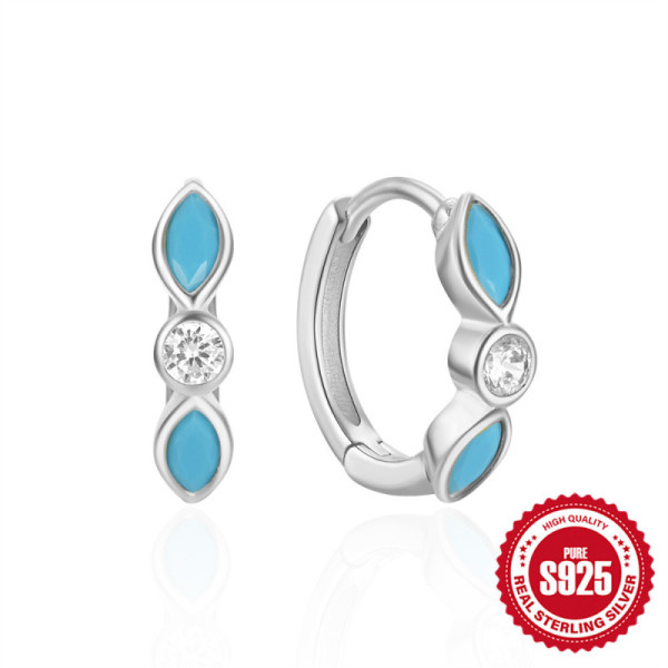 925 Silver Turquoise Geometric Hoop Earrings