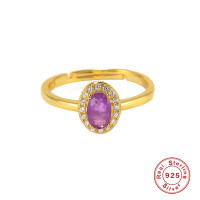 Gold-Finish Amethyst Halo Ring
