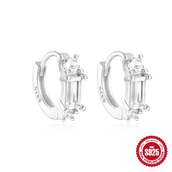 925 Silver Crystal Huggie Hoop Earrings