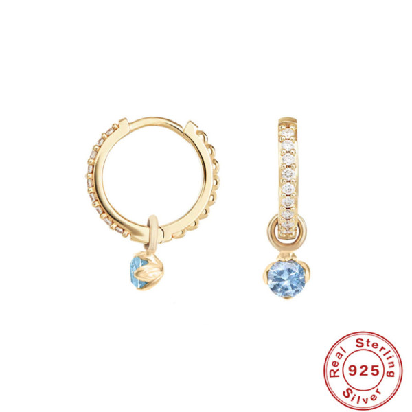 Gold-Finish Huggie Earrings with Blue Stone