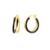 Two-Tone Gold and Black Medium Hoop Earrings
