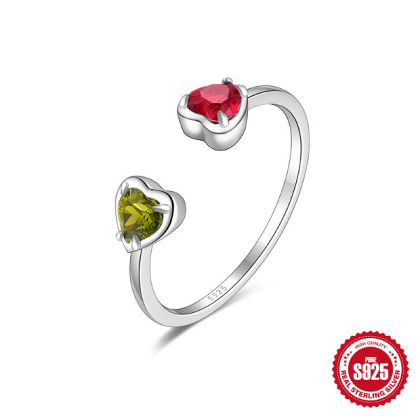 925 Silver Heart Gemstone Open Ring