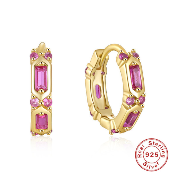 Gold-Plated Pink Geometric Huggie Earrings