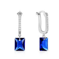 925 Silver Blue Crystal Dangle Earrings