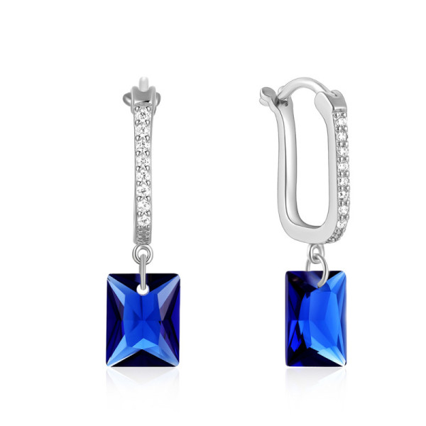 925 Silver Blue Crystal Dangle Earrings