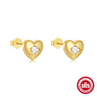Gold-Finish Heart Stud Earrings with Cubic Zirconia
