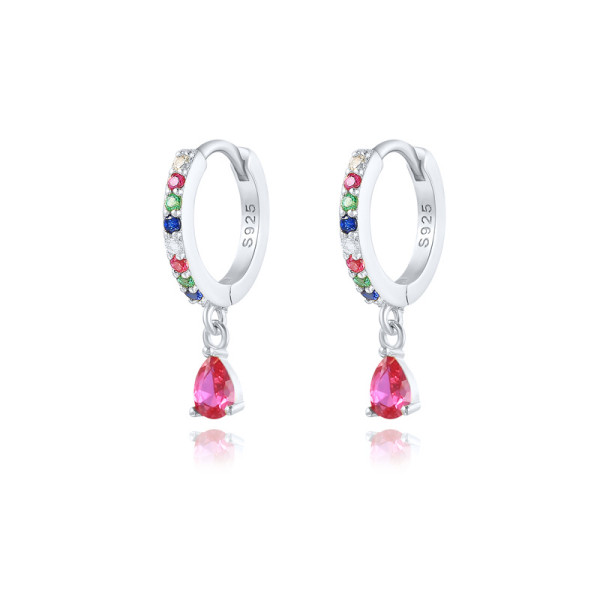925 Silver Multicolor Gemstone Dangle Hoop Earrings