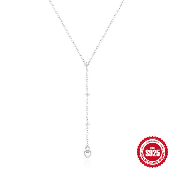 925 Silver Minimalist Heart Lariat Necklace