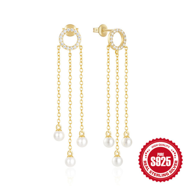 Gold-Tone Pavé Circle Pearl Dangle Earrings