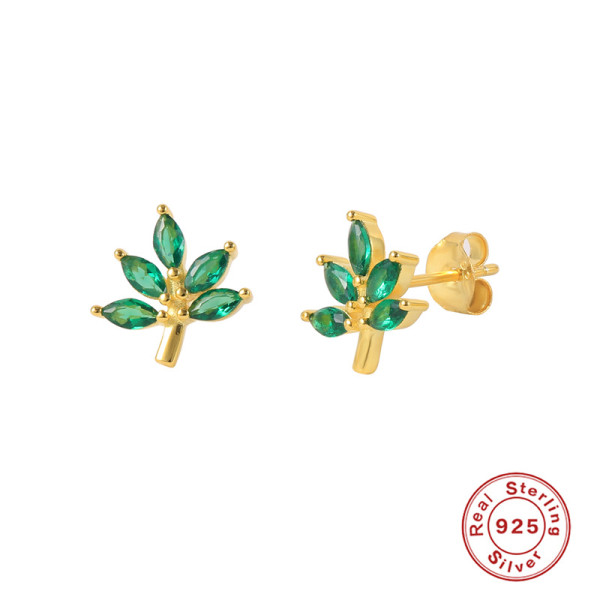 Gold-Tone Leaf Motif Stud Earrings