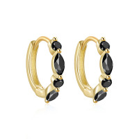 Gold-Plated Small Hoop Earrings with Onyx Stones