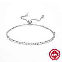 925 Silver Adjustable Rhinestone Tennis Bracelet
